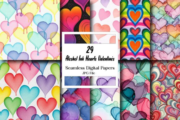 Alcohol Ink Hearts Valentine’s Digital