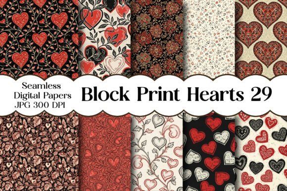 Block Print Hearts Pattern