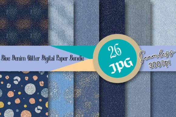 Blue Denim Glitter Digital Paper Bundle