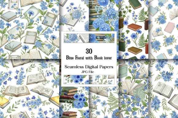 Blue Floral with Book Lover Papers