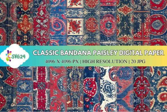 Classic Bandana Paisley Digital Paper: A Timeless Addition to Your Creative Projects