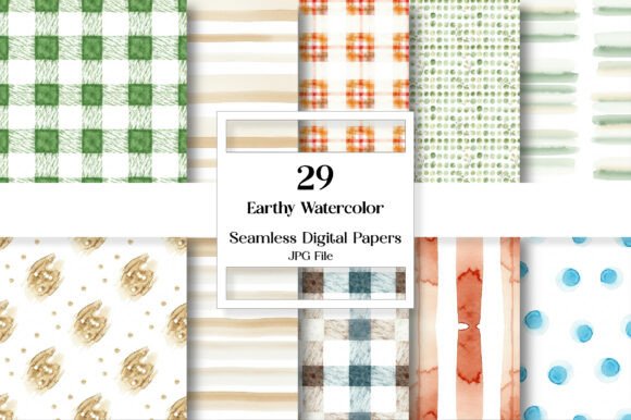 Earthy Watercolor Seamless Pattern Set