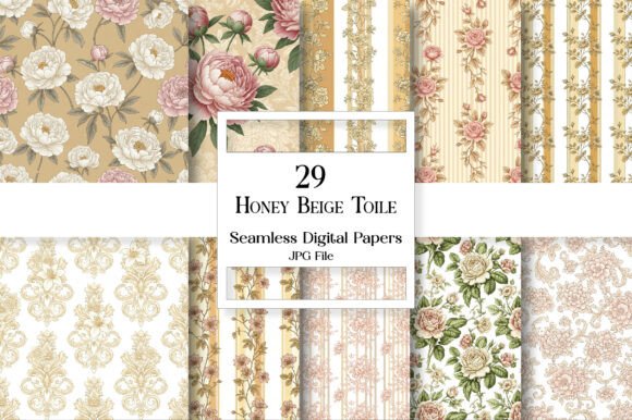 Honey Beige Toile Digital Paper Pack