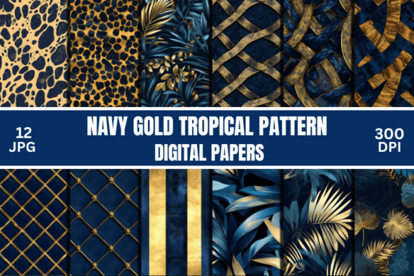 Luxury Navy Gold Tropical Pattern