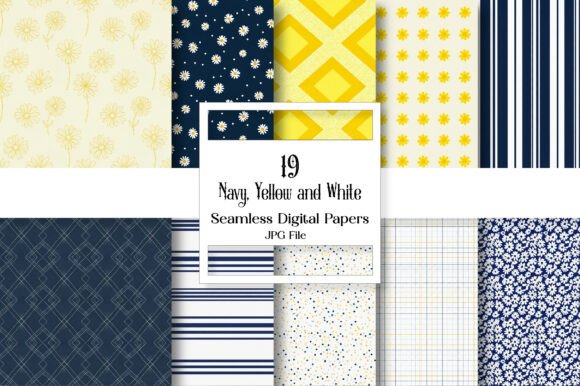Navy, Yellow and White Daisies Papers