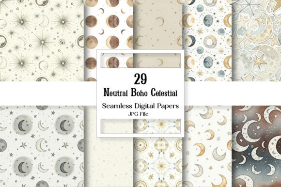 Neutral Boho Celestial Digital Papers