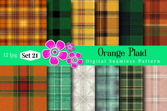 Orange Plaid Digital Seamless Pattern