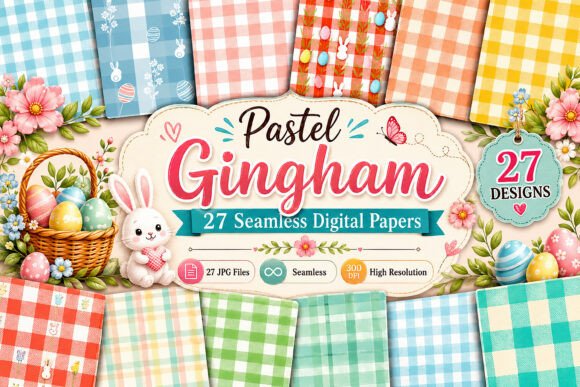 Pastel Gingham Digital Paper Set