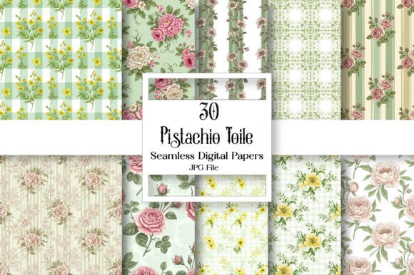 Pistachio Toile Digital Paper Pack: A Modern Twist on Timeless Elegance