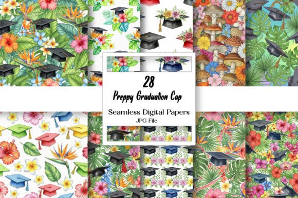 Preppy Graduation Cap Pattern Digital