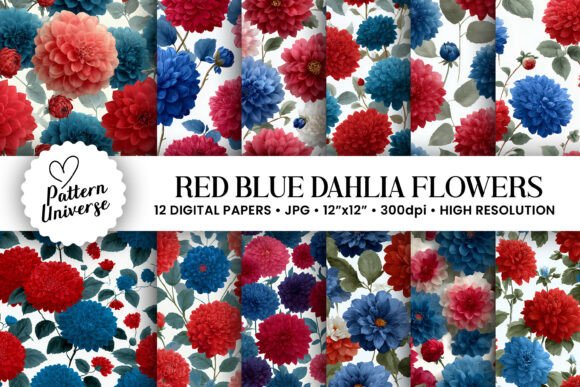 Red Blue Dahlia Flowers Pattern: A Versatile Design for Modern Creatives