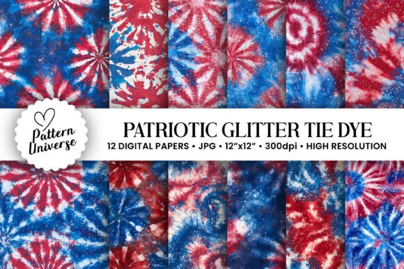 Red Blue Glitter Tie Dye Pattern