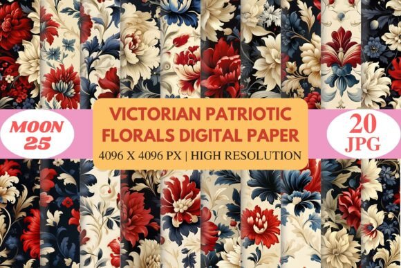 Victorian Patriotic Florals Digital Paper