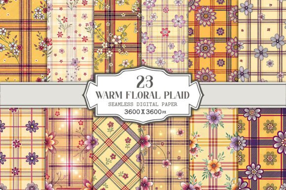 Warm Floral Plaid Seamless Pattern Bundle